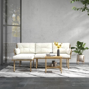 Set Mobilier Grădină 4 Persoane, 3 Piese cu Măsuță de Cafea, Perne Confortabile Incluse, Ratan Crem - Img 8