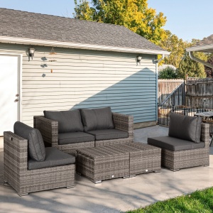 Set Mobilier Gradina 8 Piese, Canapea cu Masuta de Cafea din Ratan PE si Structura de Aluminiu, 75x75x71 cm, Gri - Img 2
