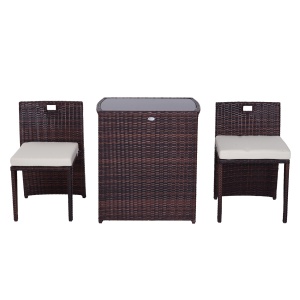Set Mobilier pentru Grădină din Poly Ratan și Fier 3buc Set Masă și Scaune pentru Grădină Maro și Bej - Img 4
