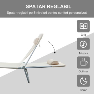 sezlong pliabil si reglabil, 182x56x28cm, crem - Img 4