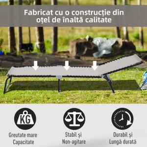 Sezlong portabil din otel si material tip plasa, care permite circularea aerului, cu spatar reglabil pe 4 pozitii, 197x58x26 cm, negru si crem - Img 6