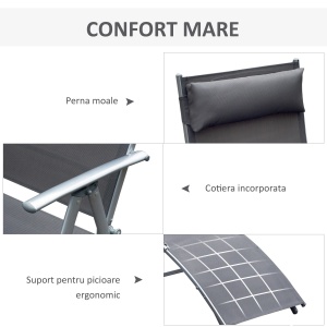 Sezlong Relax Pliabil Schelet in Metal 137x63.5x100.5cm Gri - Img 6
