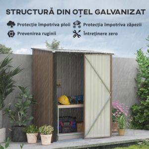 Sopron de Gradina din Otel Suport Scule, Magazie pentru Scule cu Zavor, 161.5x94.5x196cm, Maro - Img 4