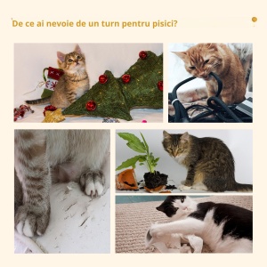 Stâlp de Zgâriat pentru Pisici pe 4 Niveluri și Fixare pe Tavan Reglabil, 43x27x228-260 cm, Gri - Img 7