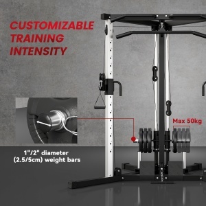 Stație de Fitness cu 15 Poziții Reglabile, Bară pentru Tracțiuni și Halteră, 170x139x200 cm, Negru - Img 6