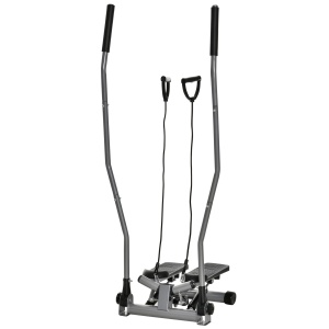 Stepper Fitness cu Maner, Bante Elastice, LCD, Oțel/ABS, Argintiu-Negru - Img 1
