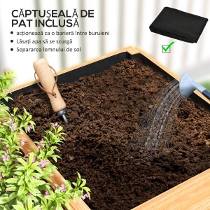 Strat de Grădină Înălțat și Adânc cu 3 Zone de Creștere și Strat de Protecție, 140x60x40 cm, Lemn Natural - Img 6