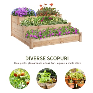 suport 3 rafturi lemn pentru plante, 120x120x56 cm - Img 6