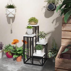 Suport de Flori pe 4 Niveluri, Raft de Colt pentru Plante, Suport pentru Ghivece, 34x34x70 cm, Negru - Img 7