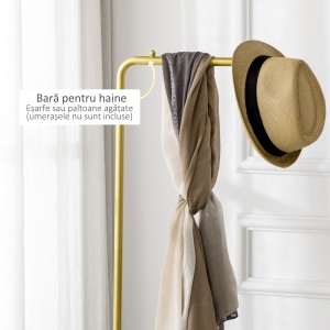 Suport de haina pentru intrare, dormitor si sufragerie din metal si marmura, 35x25x152 cm, auriu si alb - Img 5