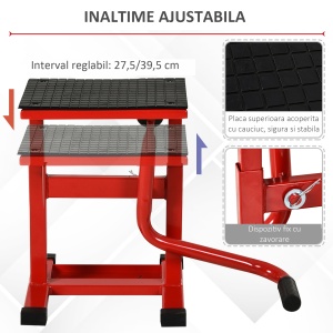 Suport din Otel pentru Motociclete max 150 kg cu Suprafata de Cauciuc si Manivela, 27.5x51-69x34 cm, Rosu - Img 5