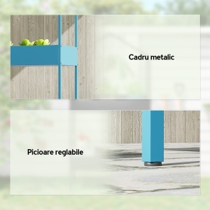 Suport Ghivece pe 2 Niveluri din Metal în Formă de Casă, Raft pentru Plante cu Cârlig pentru Interior și Exterior, 75x35x150 cm, Verde Albastru - Img 7