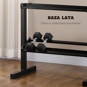 Suport pentru Gantere pe 2 Niveluri, Organizator Stabil de Depozitare a Greutăților, 92.5x50.5x80.5 cm, Negru - Img 5