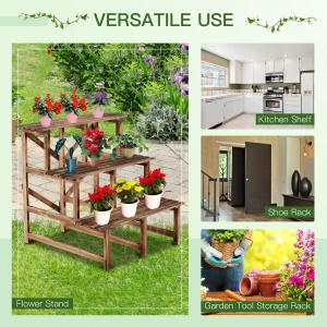 Suport pentru Ghivece cu 3 Niveluri din Lemn de Brad, 80x80x78 cm, Lemn Natural - Img 4