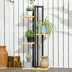 Suport pentru Plante cu 4 Etaje din Lemn de Brad și Metal, 45x25x110 cm, Negru - Img 2