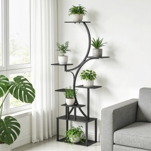 Suport pentru Plante cu 8 Rafturi în Formă de S, Suport Ghivece Metalic pentru Interior și Exterior, pentru Grădină, Balcon, Terasă, Cameră de Zi, 74x26x158,5 cm, Negru - Img 8
