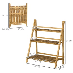 Suport pentru Plante Pliabil, Jardinieră cu 3 Niveluri, Raft de Exterior pentru Plante, 80x37x93 cm, Lemn Natural - Img 3