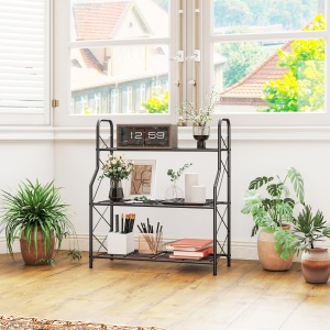 Suport pentru Plante Vertical cu 3 Niveluri, cu Suporturi Laterale în X, Suport Ghivece cu Mânere Integrate din Metal pentru Interior și Exterior, 69x28.5x78 cm, Negru - Img 8