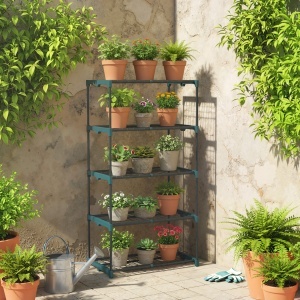 Suport pentru Plante Vertical cu 5 Niveluri din Oțel și Plastic, Suport Ghivece pentru Interior și Exterior Grădină Balcon, 67x49x138 cm, Verde Închis - Img 2