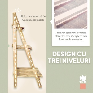 Suport Pliabil pentru Plante din Lemn de Brad cu 3 Nivele, 100x37x93 cm, Lemn Natural - Img 5