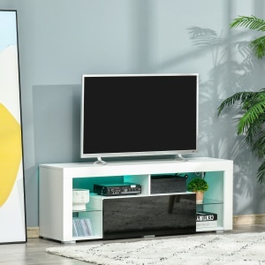 Suport tv cu lumini led multicolore și telecomandă pentru televizoare până la 55", Alb - Img 2