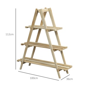 Suport Vertical pentru Plante cu 3 Nivele din Lemn de Brad, 100x36x112 cm, Culoare Lemn Natural - Img 3