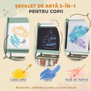 Tabla pentru copii 3 in 1 cu 2 containere sevalet de arta din lemn pentru copii 3-8 ani verde pentru scoala mobilier camera copilului birou pentru copii mici - Img 4