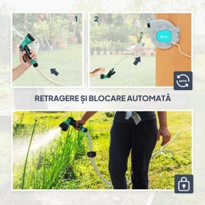Tabur pentru Furtun Retractabil cu Furtun de Apă 30+2 m, Rotativ la 180°, 50x23x45 cm, Verde - Img 6