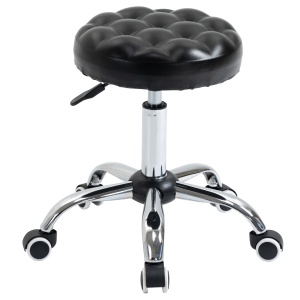 Taburet Reglabil pe Inaltime cu 5 Roti Pivotante, din Otel, Spuma de Cauciuc si Imitatie de Piele, Ф48x47-59lcm, Negru - Img 1