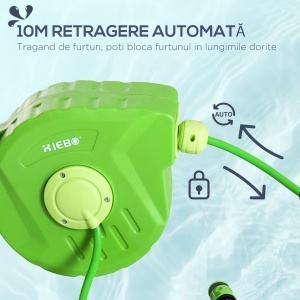 Tambur cu Furtun Retractabil Automat, Pivotant la 180°, 35,5x11,5x27,5 cm, Verde - Img 5