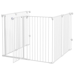 Tarc de Joaca 2-in-1 Multifunctional pentru Catelusi si Poarta de Siguranta pentru Animale de Companie, 6 Panouri, Tarc pentru Exercitii cu Usa cu Dubla Blocare, 100cm Inaltime, Alb