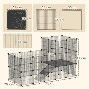 Țarc Modular pentru Animale de Companie de Talie Mică, cu 39 de Panouri și Accesorii, 140x70x105 cm, Negru - Img 3