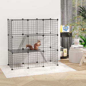 Țarc Modular pentru Animale de Companie de Talie Mică, cu Panouri și Accesorii, 105x45x105 cm, Negru - Img 2