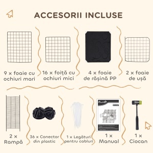 Țarc Modular pentru Animale de Companie de Talie Mică, cu Panouri și Accesorii, 105x45x105 cm, Negru - Img 7