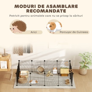 Țarc Modular pentru Animale de Companie de Talie Mică cu Panouri și Accesorii, 140x70x35 cm, Negru - Img 6