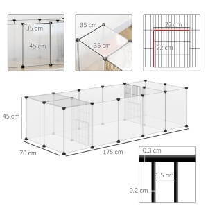 Țarc Modular pentru Animale de Talie Mică cu 20 de Panouri, 2 Uși și Accesorii, 175x70x45 cm, Negru - Img 3