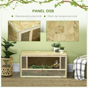 Terariu pentru Reptile cu Uși din Sticlă Glisante și Panouri din Plasă, 40x80x40 cm, Lemn Natural - Img 5