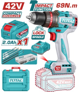 TOTAL - MASINA DE GAURIT CU PERCUTIE - 42V CU 47 ACCESORII (INCLUDE ACUMULATOR, INCARCATOR)