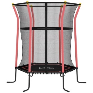 Trampolin pentru Copii cu Intrare cu Fermoar și Stâlpi Captușiți, Ø163.5x190 cm, Roșu