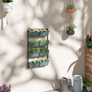 Trepte pentru Plante, 8 Ghivece Stivuibile, Rezistente la Intemperii, 52,5 x 14 x 90 cm, Gri + Negru - Img 2