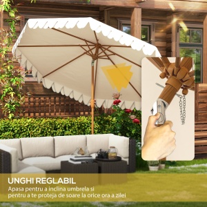 Umbrelă de Grădină cu Deschidere cu Manivelă, Fald Dublu şi Înclinabil, 2.7x2.4 m, Alb Crem - Img 4