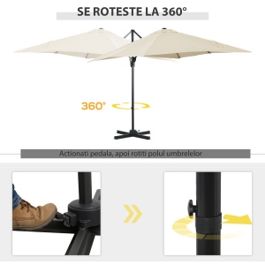Umbrelă de Gradină cu Manivelă cu Rotație 360°, Parasolar Reglabil, 245x245x245 cm, Crem - Img 4