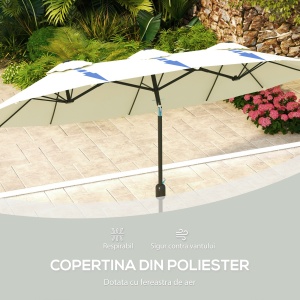 Umbrelă de Grădină Dublă Înclinabilă la 45° cu Manivelă si 3 Orificii de Ventilație, 295x152x222 cm, Bej - Img 7