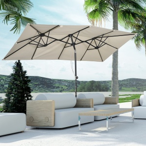 Umbrelă de Grădină Dublă Înclinabilă și Reglabilă în Înălțime, 295x150x170-214 cm, Alb Crem - Img 2