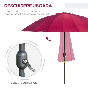 Umbrelă de Grădină Înclinabilă cu Manivelă și 18 Spițe din Metal și Poliester, Ø250x240 cm, Roșu - Img 4