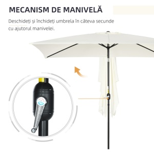 Umbrelă de Grădină Înclinabilă cu Manivelă și 6 Spiţe, 2x3 m, Alb Crem - Img 5