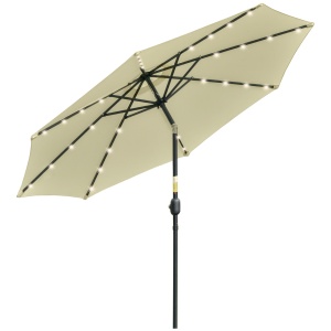Umbrelă de Grădină Inclinabilă Ø265 cm cu 32 Lumini LED Solare și Manivelă, Umbrelă de Exterior cu 8 Spițe, din Oțel, Poliester, pentru Terasă, Curte, Balcon, Bej - Img 1