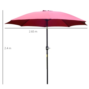 Umbrelă de Grădină Înclinabilă pe 3 Unghiuri cu Manivelă, Ø265x240 cm, Roșu - Img 3