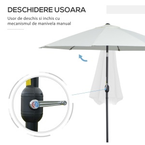 Umbrela de Gradina inclinabila pe 3 Unghiuri, cu Manivela, Ø265x240 cm, Alb Crem - Img 4