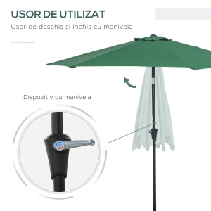 Umbrela de Gradina Reclinabila Plaja Aluminiu si Poliester Φ2.6×2.35m Verde Inchis - Img 4